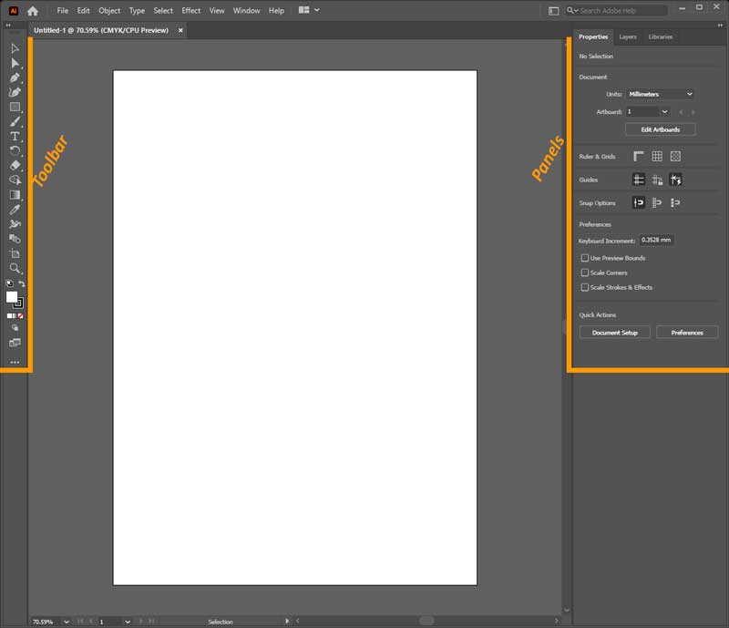 Toolbar and Panels in Adobe Illustrator