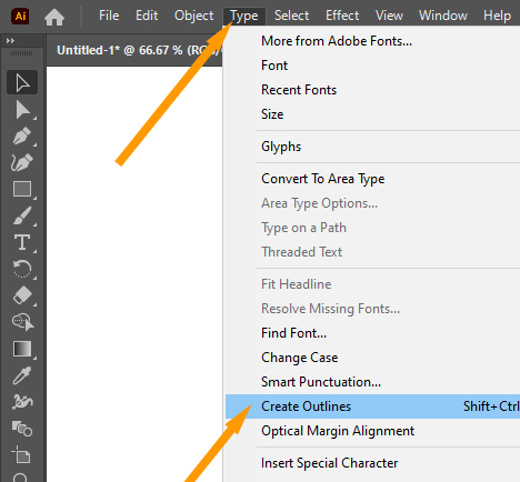 Create Outlines option under Type menu