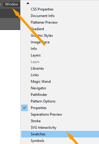 Window menu Swatches option