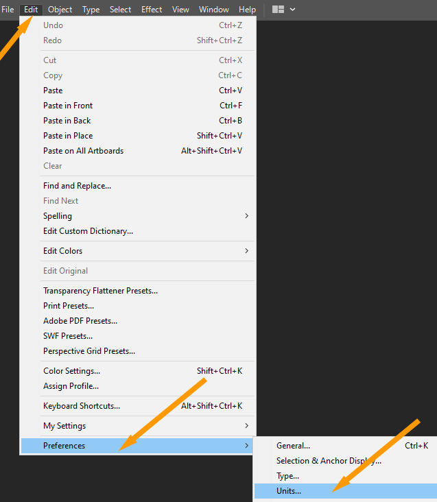 Edit Preferences Units option in Adobe Illustrator