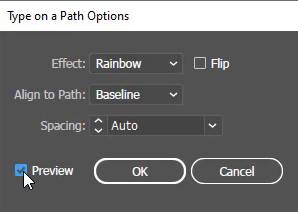 Type on a Path Options window in Illustrator