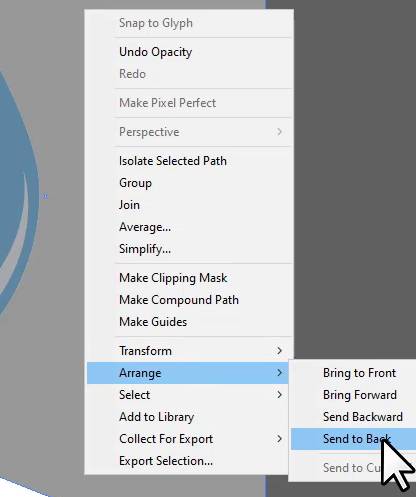 Arrange >> Send to Back