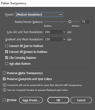 Flatten Transparency Dialog Box