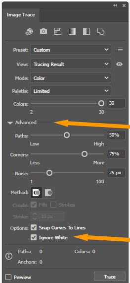 Ignore White and Trace option in Image Trace