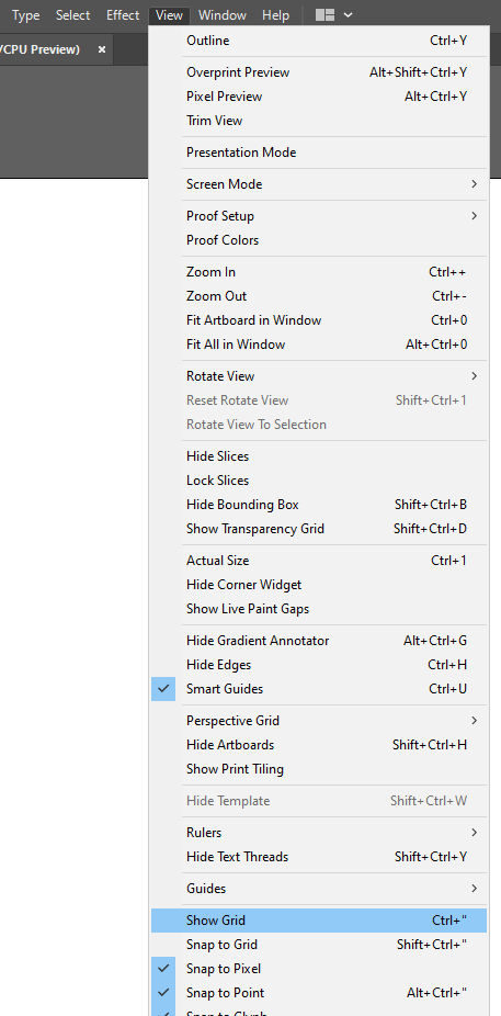 Show Grid option in View menu