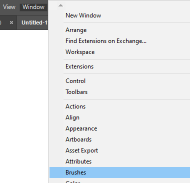 Brushes option in Window menu