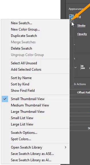 Clicking Fill options menu