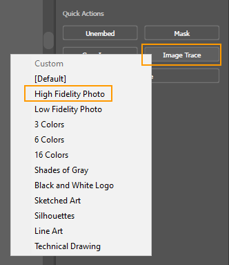 High Fidelity Photo option under Image Trace option