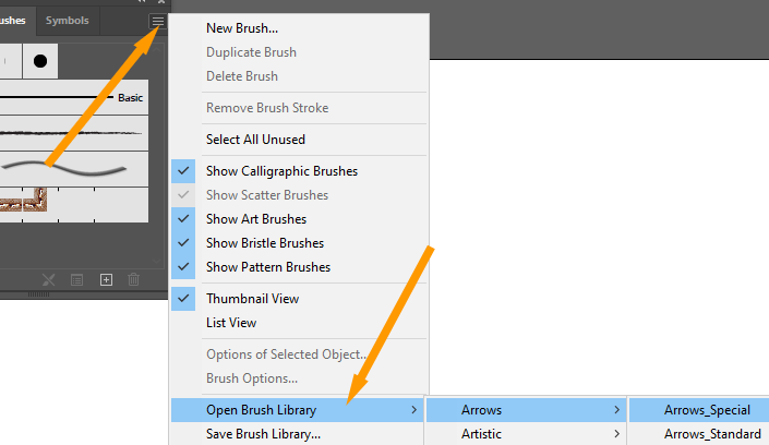 Open Brush Library Arrows option