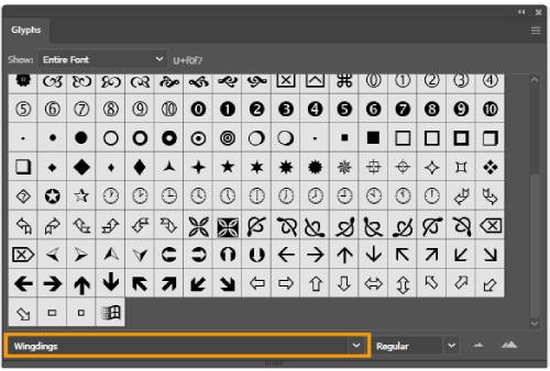 Selecting Wingdings font