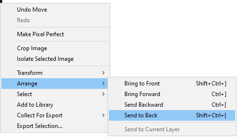 Send to Back option in Arrange