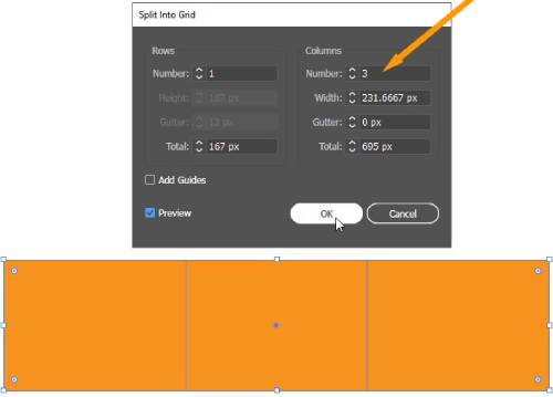 Split Into Grid 3 Columns option