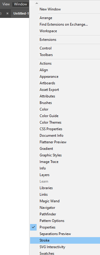 Stroke option in Window menu