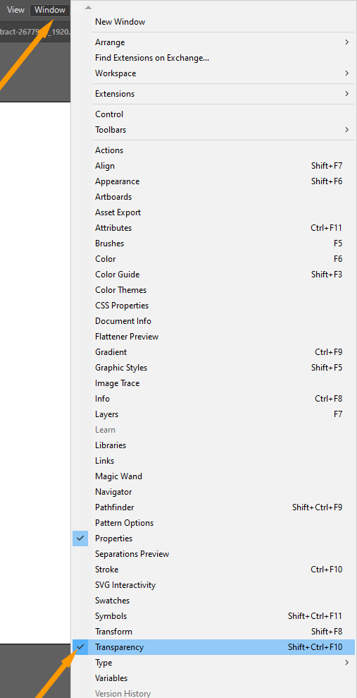 Transparency option in Window menu