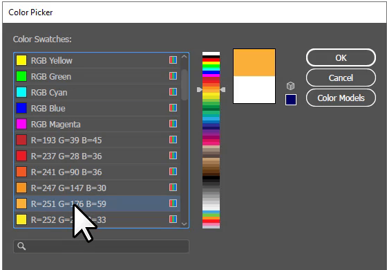 Select color from Swatches in Color Picker palette