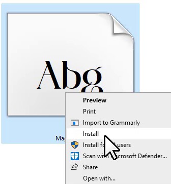 Install Font Option