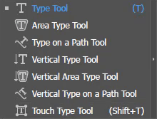 Tools under the Type Tool in Advance Toolbar