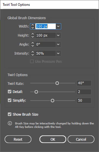 Twirl Tool Options