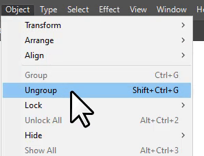 Ungroup option under Object menu