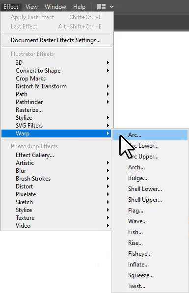 Warp option under Effect menu